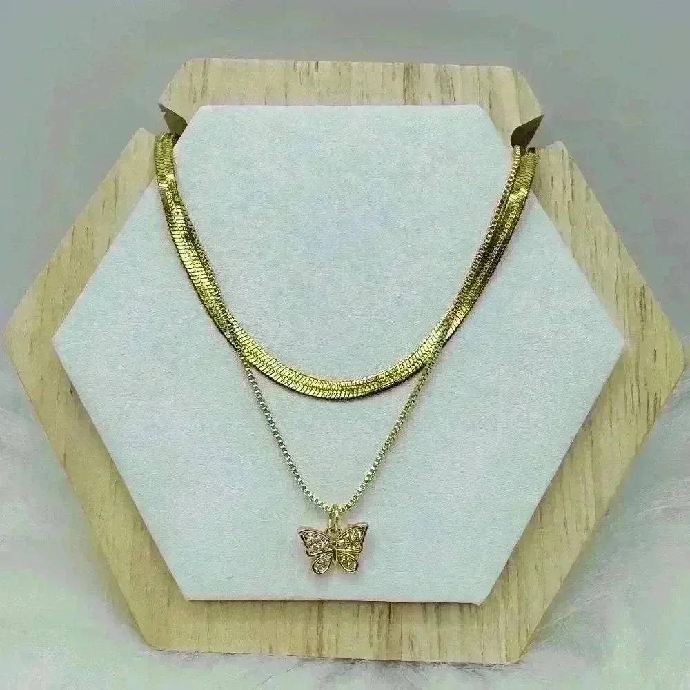 Butterfly Layered Necklace in Gold